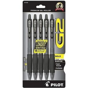 Pilot, G2 Premium Gel Roller Pens, Bold Point 1 mm, Pack of 5, Black